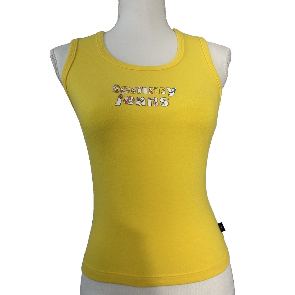 Y2K Vintage Tommy Jeans‎ Emo Dopamine Yellow Tank with Crossover Back Sz M